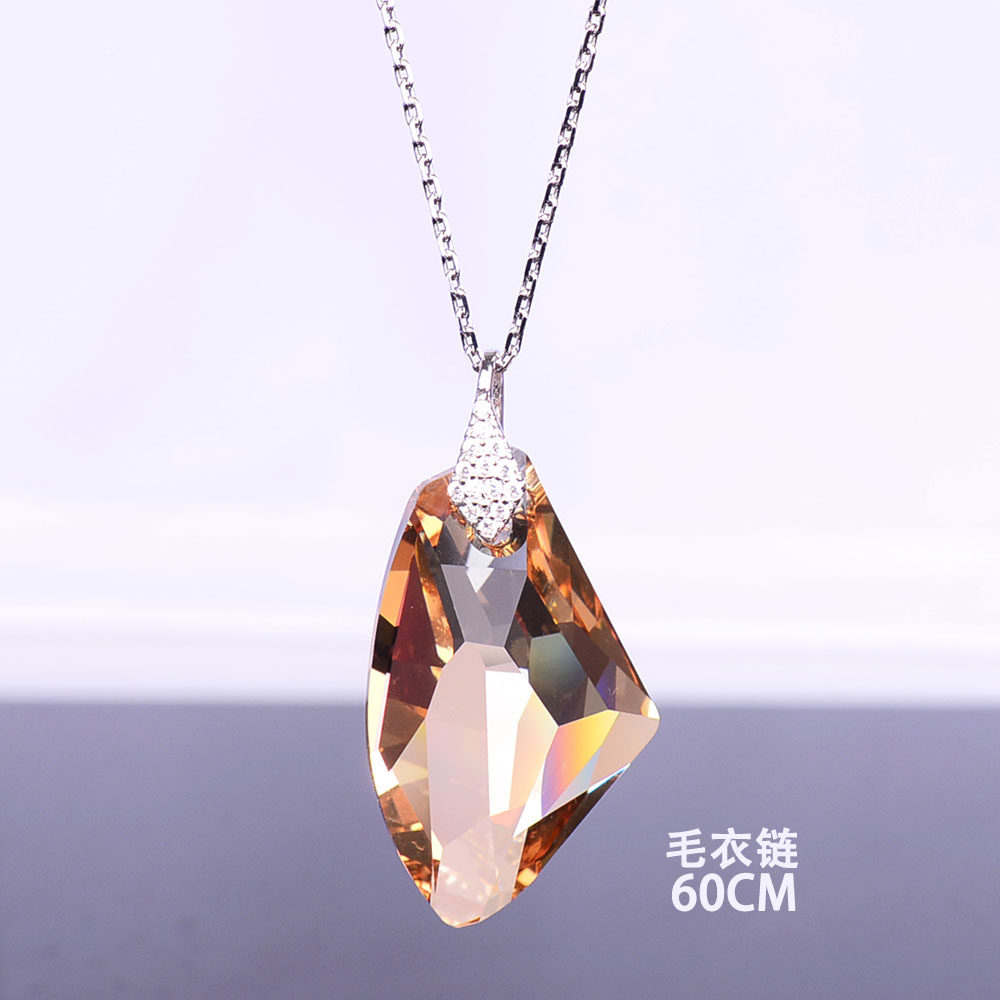 纯银长款毛衣链大坠60CM时尚女奥地利水晶吊坠项链衣服配饰闪亮