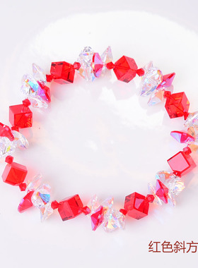 大红色斜方糖手链奥地利水晶女简约手串华子闪亮简约本命年饰品