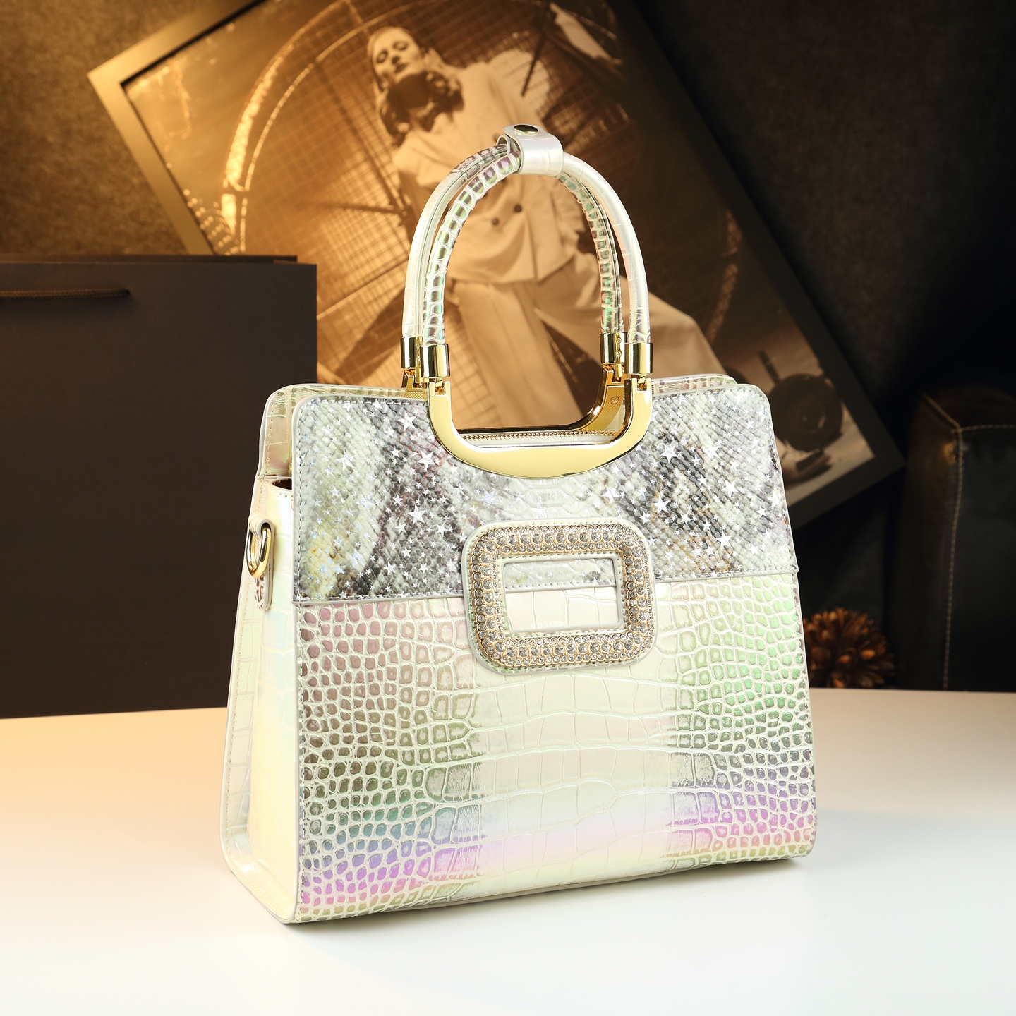 女式鳄鱼纹真皮女包2025新款轻奢时尚手提包气质单肩斜挎包女潮流