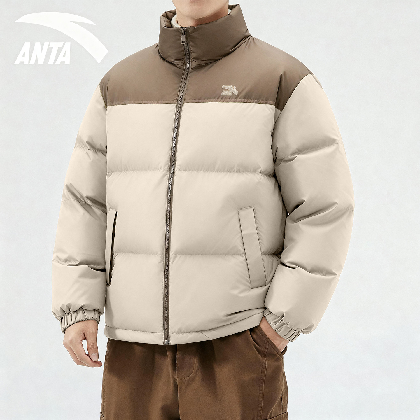 安踏羽绒服男士短款鸭绒保暖棉服