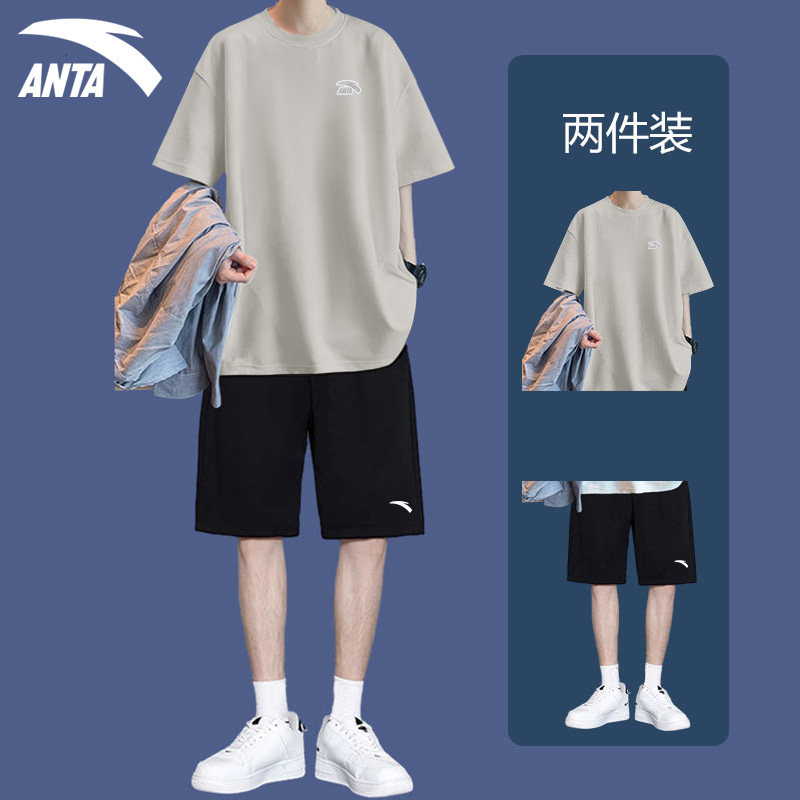 안타 여름 캐주얼 정장 남성 반팔 티셔츠 5점 반바지 학생 트렌드 매칭 투피스 운동복 세트