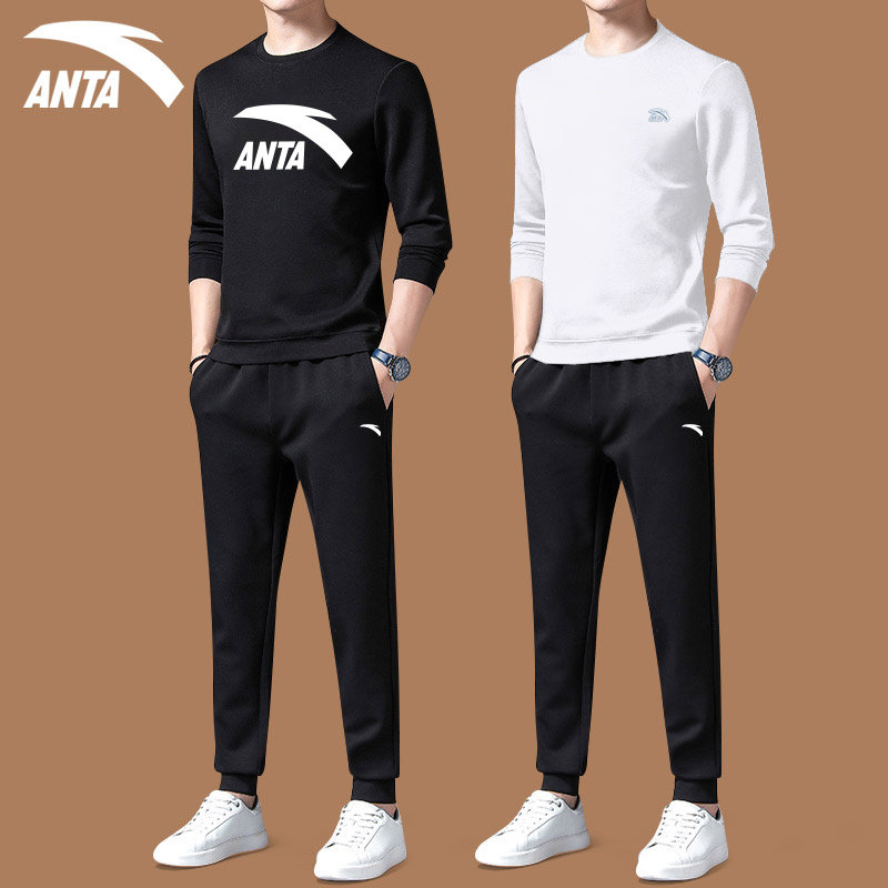 安踏运动服休闲套装男秋冬季新款圆领品牌卫衣卫裤跑步健身两件套