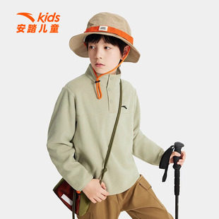 户外运动上衣摇粒绒立领保暖套头衫 安踏儿童卫衣男童2025秋季 新款