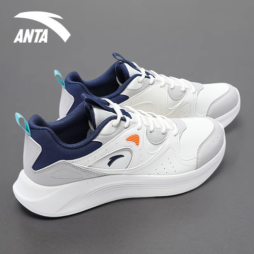 安踏运动鞋男皮面防水软底减震