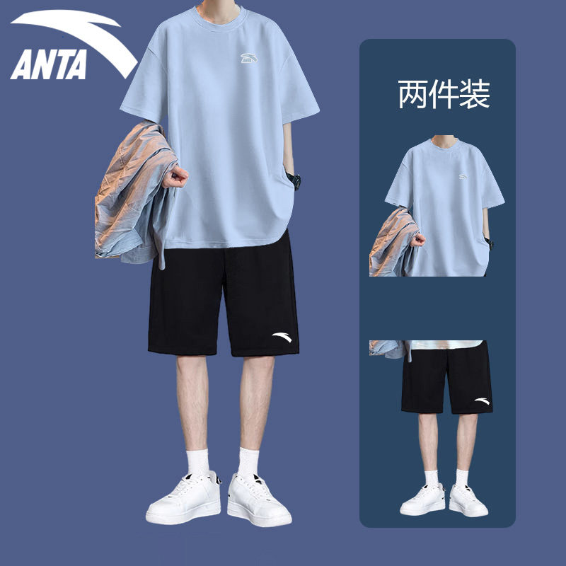 ANTA 스포츠 정장 남성 여름 루즈한 반팔 티셔츠 반바지 청소년과 학생을 위한 트렌디한 남성 의류 세트