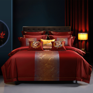 高端奢华婚庆140支长绒棉四件套全棉纯棉结婚大红色床单床上用品