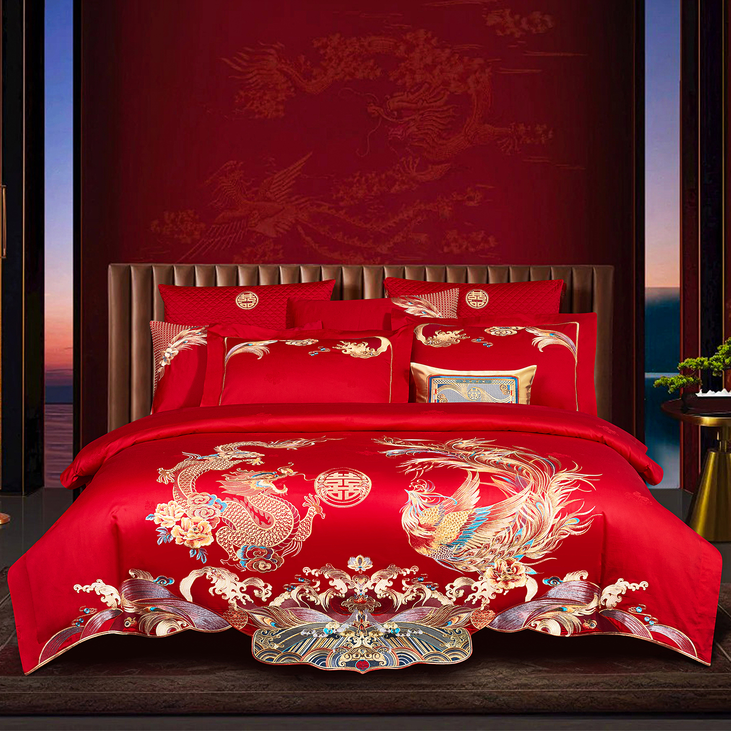 轻奢高级感结婚四件套刺绣喜被