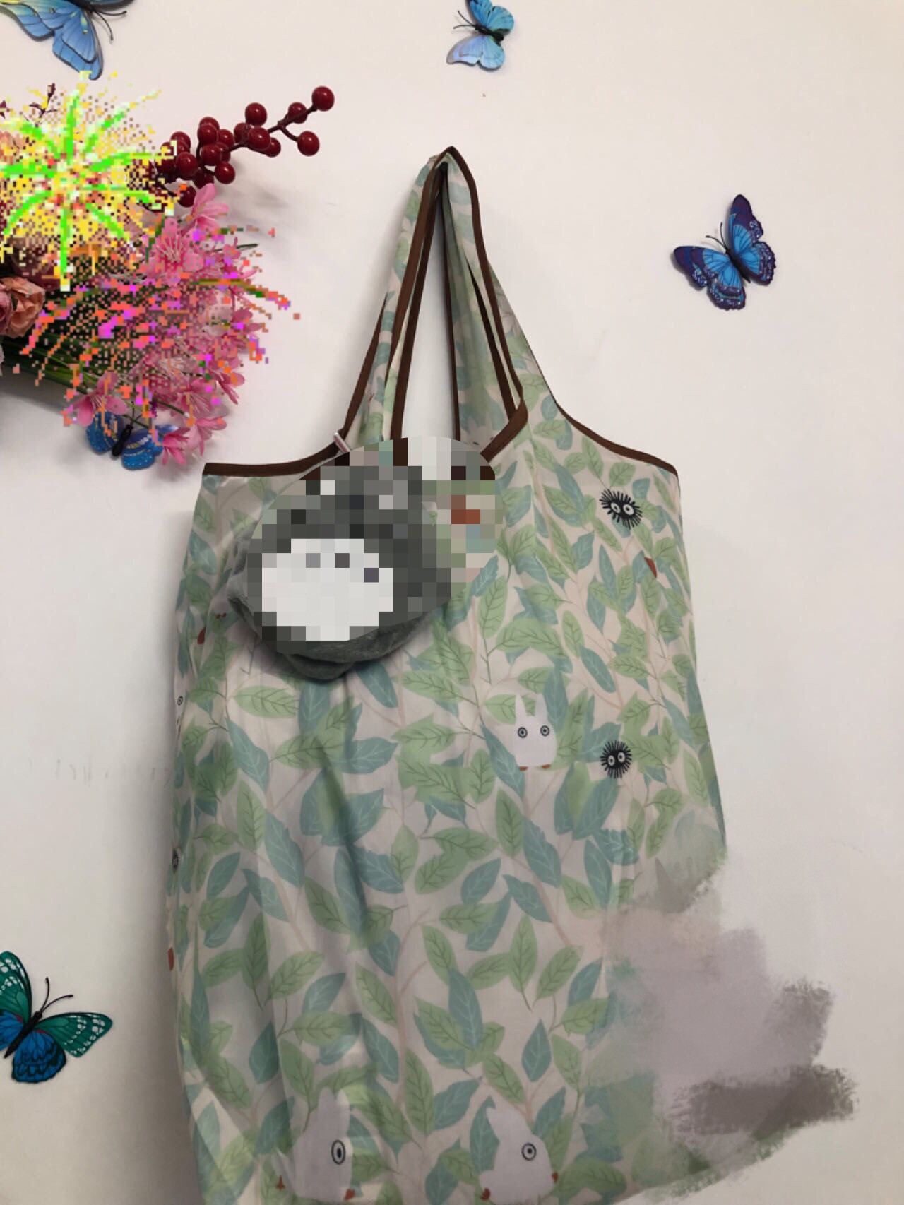 树叶灰猫购物袋出口日本可折叠卡购物袋/环保袋/帆布