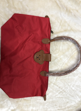 纯色红色厚牛津布购物袋PU皮革袋手提袋45*28*16cm