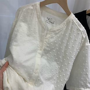 日系双层棉纱睡裙女 立体点状提花短袖中长款可外穿孕妇家居服