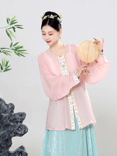 短衫 福鹿记 明制天丝柔纱半袖 圆领衫 浅酡粉蔚蓝小鸭黄玉兰白 纷然