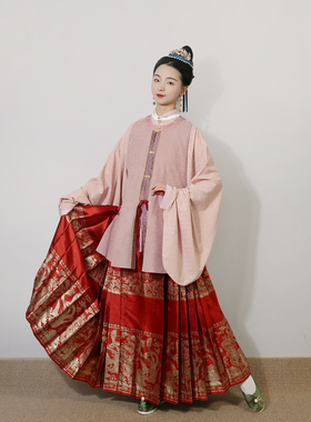 福鹿记[瑞禧归]马面裙官绿正红宝蓝香槟墨黑织金缎梯形褶龙凤呈祥