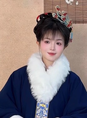 福鹿记汉服配饰仿貂毛围脖秋冬雪貂白毛领奶杏围巾尘烟灰披袄保暖