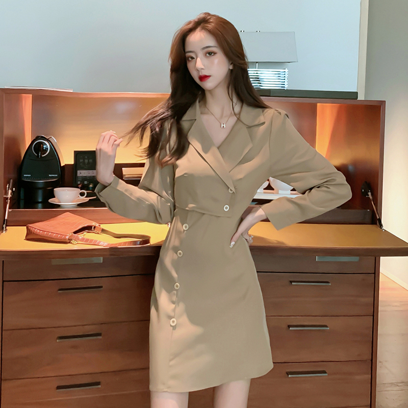 Small fragrance dress goddess model 2020 new autumn and winter medium and long style waist closing show thin temperament long sleeve suit skirt