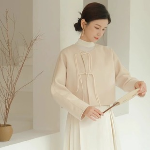 2025秋冬款汉服毛呢加棉保暖上衣百叶裙子马面裙子唐装套装茶人服