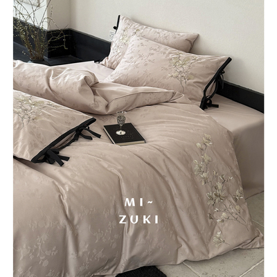 Retro·烟粉琉花·全棉长绒棉床上四件套宋氏美学刺绣床单被套