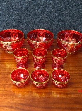 双龙塑料水晶供杯红丸碗供水杯套三贡杯拜神茶杯茶壶佛前酒壶酒杯