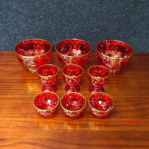 塑料高脚杯盤烫金茶酒杯碗禮佛