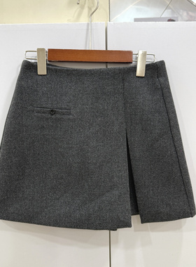 Beauty 6323欧洲站2025冬新款时尚高腰侧开叉假两件毛呢裙裤短裤