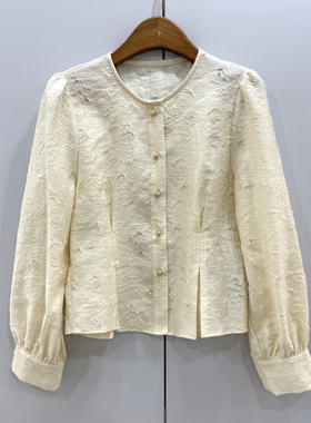 L68913欧洲站2026时尚圆领单排扣镂空烧花短款百搭衬衫上衣小衫女