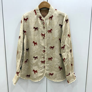 MX26075欧洲站2026春立领单排扣宽松显瘦人丝香云纱小马提花衬衫