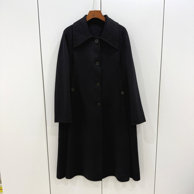 8523 欧洲站25冬翻领单排扣休闲宽松A字斗篷长款双面羊绒呢大衣