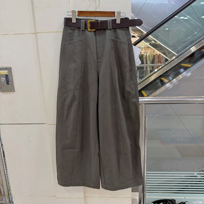 8869 后字母刺绣口袋腰带高腰休闲宽松减龄中厚气球裤弯刀裤秋冬