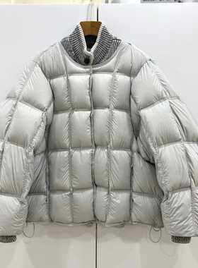 68008欧洲站25冬针织拼接立领单排扣泡泡袖泡芙时尚假两件羽绒服