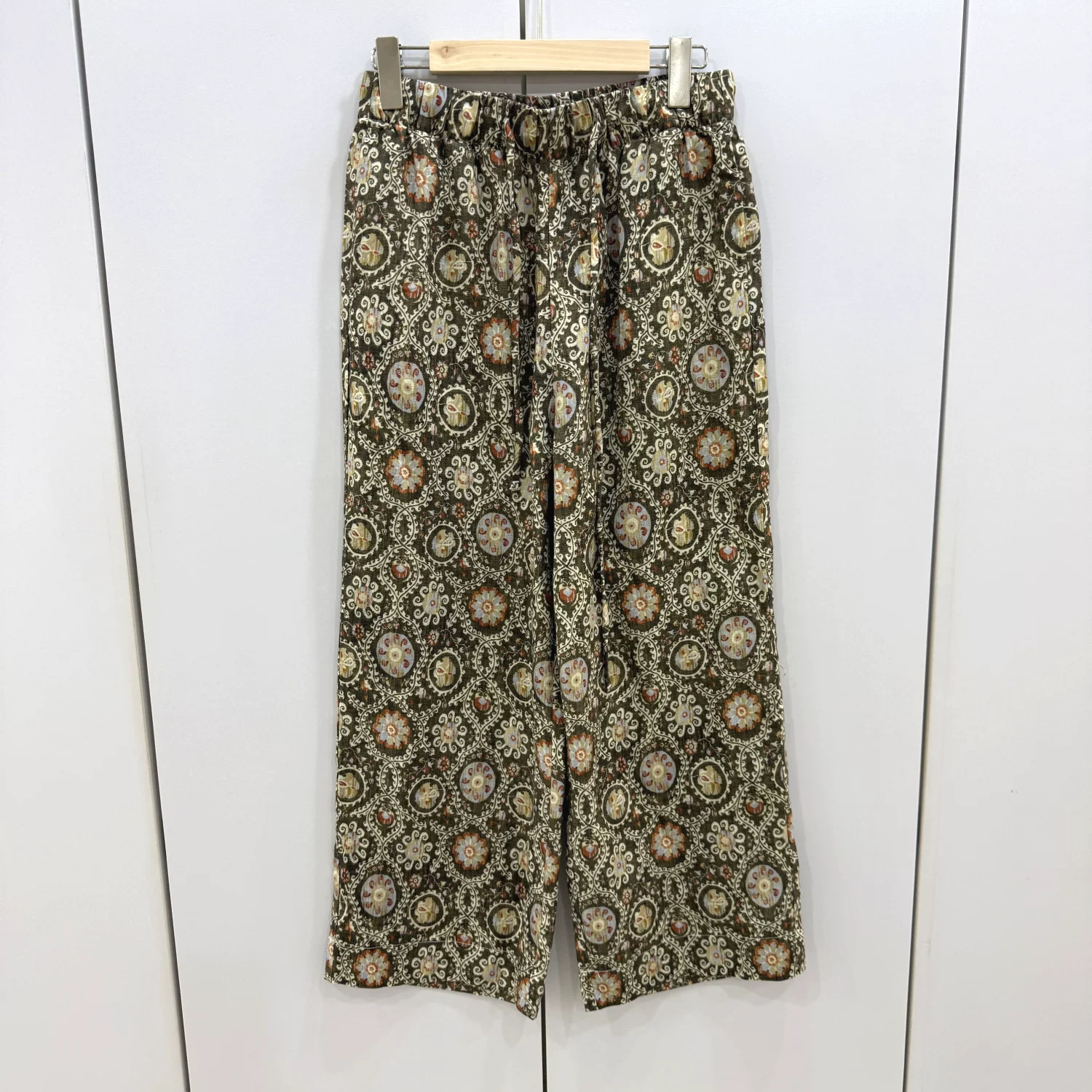 1332-619 欧洲站26夏时尚百搭松紧高腰直筒裤显瘦气质印花女裤