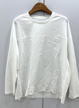 F7277 欧洲站2026春韩版时尚百搭休闲宽松圆领钩花镂空长袖打底衫