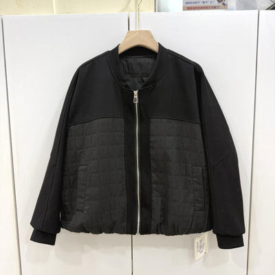 欧语思6817欧货时尚百搭立领拉链短外套方块拼接宽松夹克休闲上衣