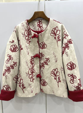 72850欧洲站2026春新款时尚圆领蝴蝶结三粒扣重工刺绣亚麻棉外套