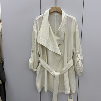 26-1188欧货春夏时尚韩系宽松显瘦系带收腰简约薄款防晒风衣外套