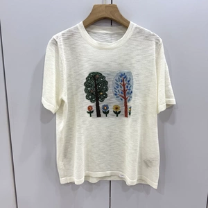 90012 欧洲站2026夏季新款手工定珠两颗树圆领简约显瘦短袖针织衫