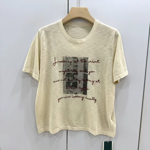 368-65977 欧洲站26夏新款时尚百搭字母印花宽松休闲显瘦短袖T恤