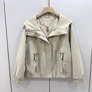 休闲夹克外套女 百搭连帽宽松显瘦抽绳下摆短款 26A 38欧货春时尚
