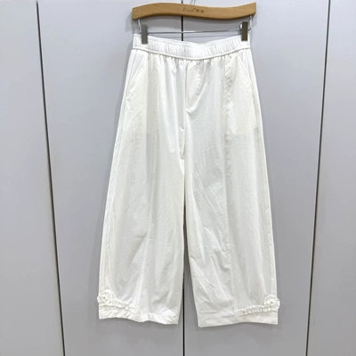 欣婷魅儿6128欧洲站26夏时尚百搭松紧高腰裤显瘦花瓣设计感九分裤
