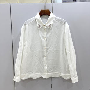 MILAN130欧洲站2026春重工串珠蝴蝶刺绣翻领单排扣减龄棉质衬衫女