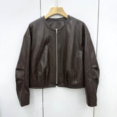 XBF0802欧洲站2026春时尚 圆领拉链显瘦百搭软面PU皮休闲夹克外套