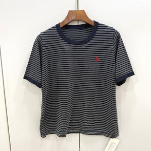 366 上衣 66798春夏卡通小马刺绣撞色圆领显瘦条纹天丝棉针织短袖