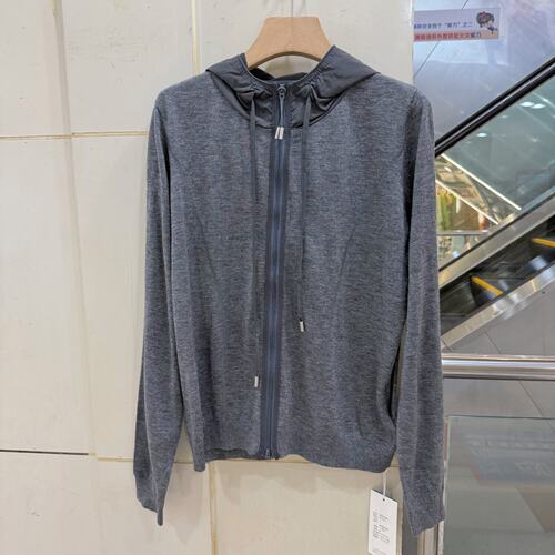 33-5602欧洲站慵懒风连帽拉链针织开衫女绵羊毛百搭显瘦休闲上衣