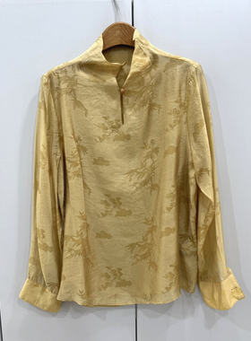 26735欧洲站26春高端时尚优雅气质立领盘扣天丝提花宽松显瘦衬衫