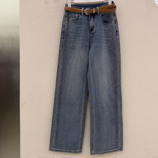 宽松无弹显瘦休闲牛仔裤 烫钻阔腿裤 新款 Jeans金蚂蚁2692欧货春季