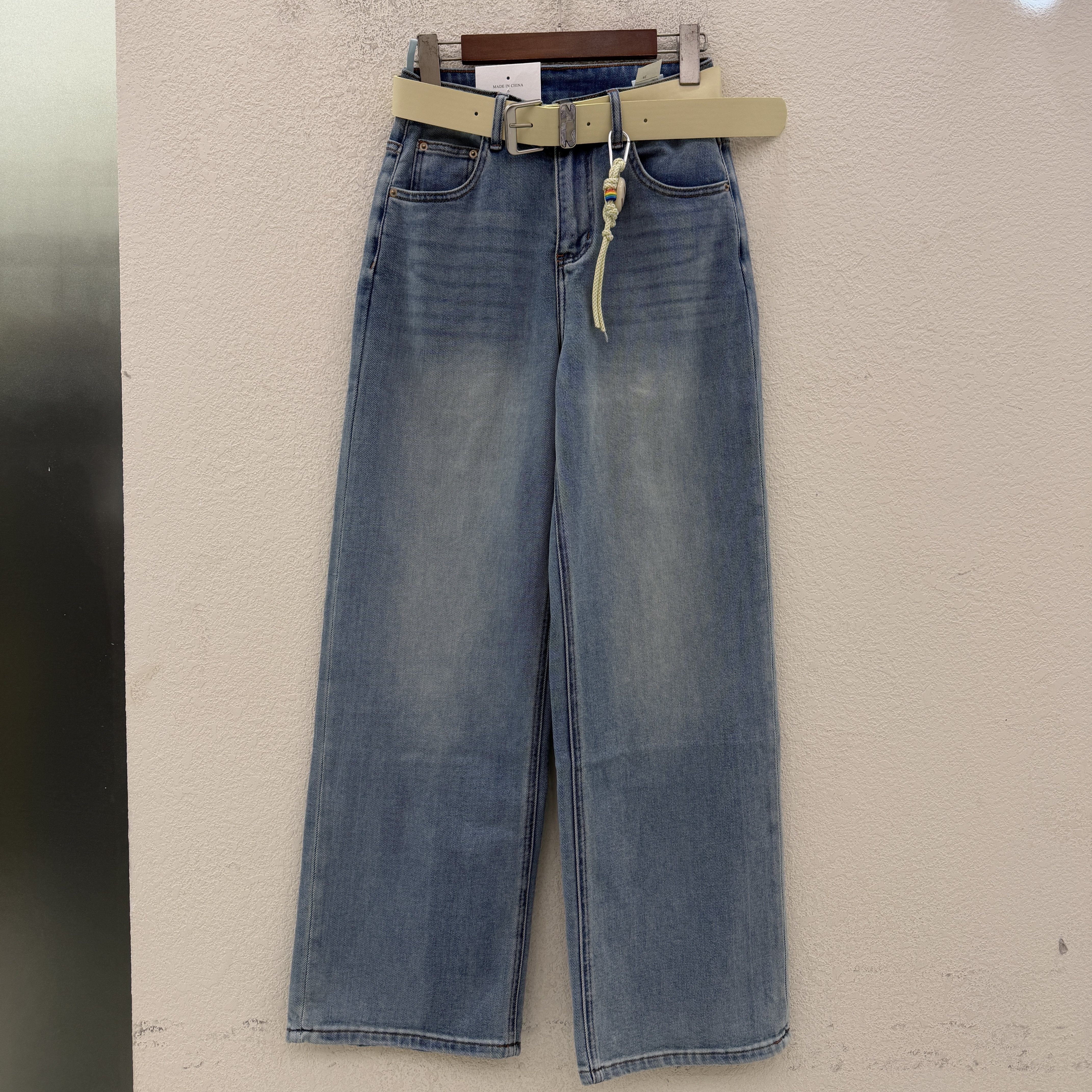 QYL千轶819欧货无弹浅色牛仔裤女春季2026新款高腰宽松直筒阔腿裤