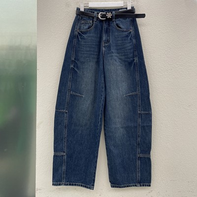 JEANS佐拿 芭度玄风60800牛仔裤女高腰显瘦宽松百搭弯刀裤筒裤秋