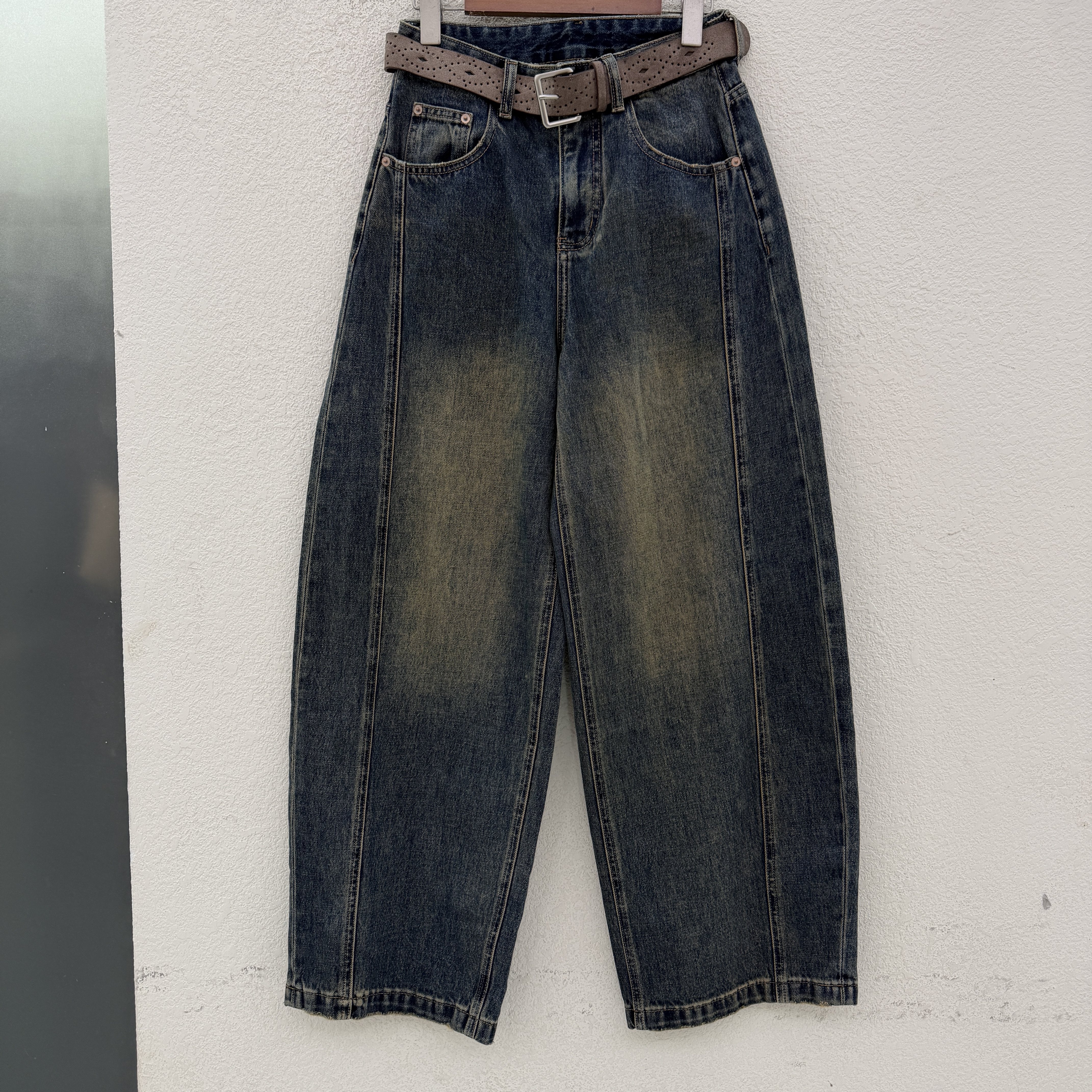 2026秋新款JEANS绿青蛙2692复古无弹百搭弯刀裤高腰宽松女牛仔裤