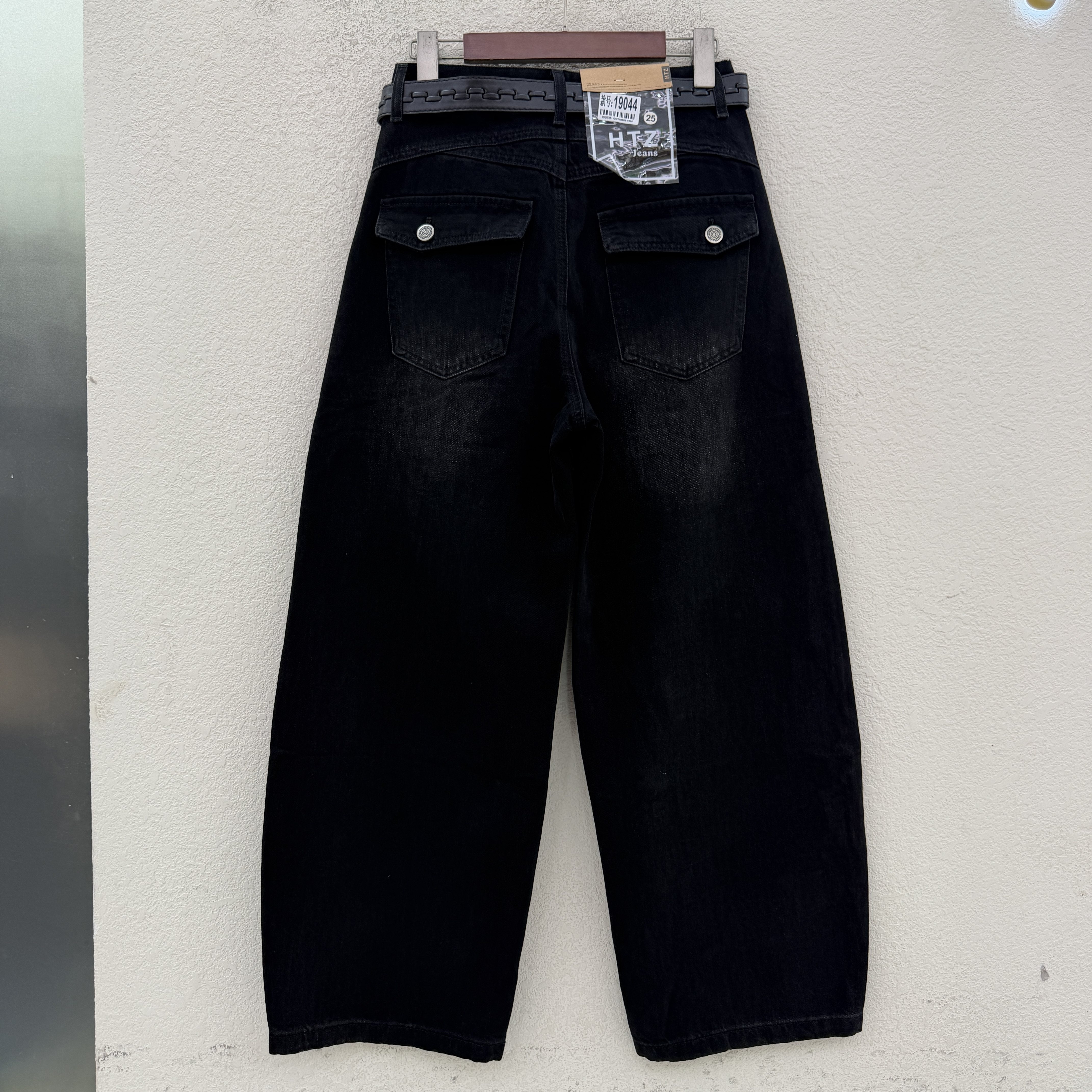 2026秋款JEANS红提子19044牛仔裤女高腰弹力黑灰色弯刀裤拖地长裤