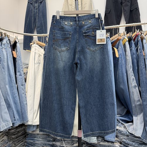 JEANS阿里莎莎87709牛仔裤女2026年夏款高腰女直筒弯刀裤女八分裤