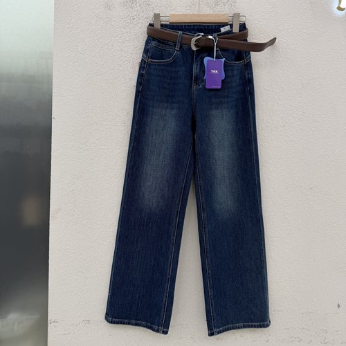 JEANS易人秋款86017欧货正品高腰显瘦窄版直筒裤女百搭阔腿牛仔裤