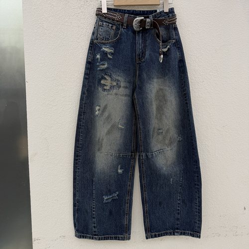 秋款Q FASHION JEANS佐拿 芭度玄风61529弯刀牛仔裤女破洞脏脏裤
